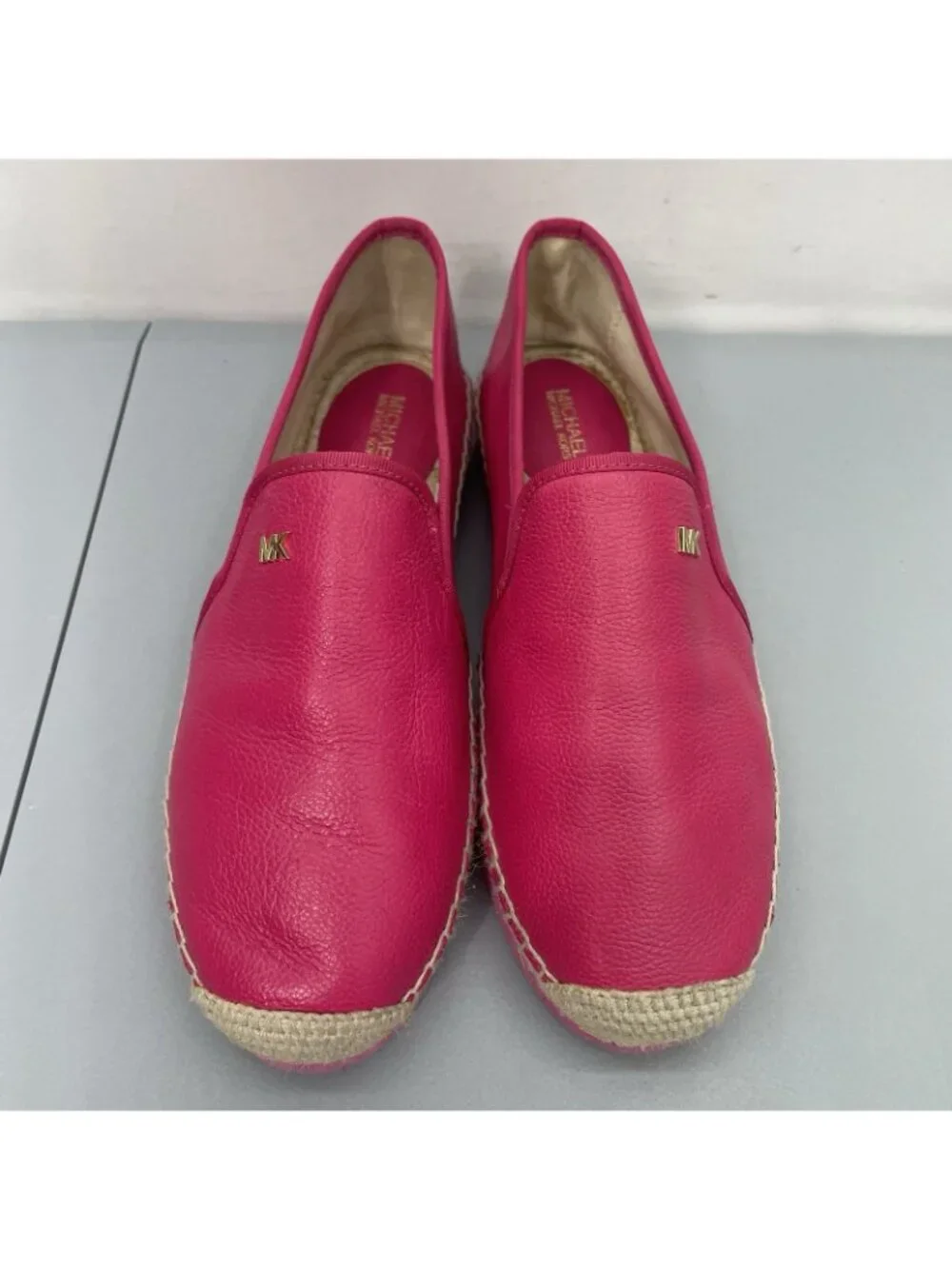 Michael Kors Hastings Espadrilles Shoes Slip On Pebbled Leather Hot Pink Women 7